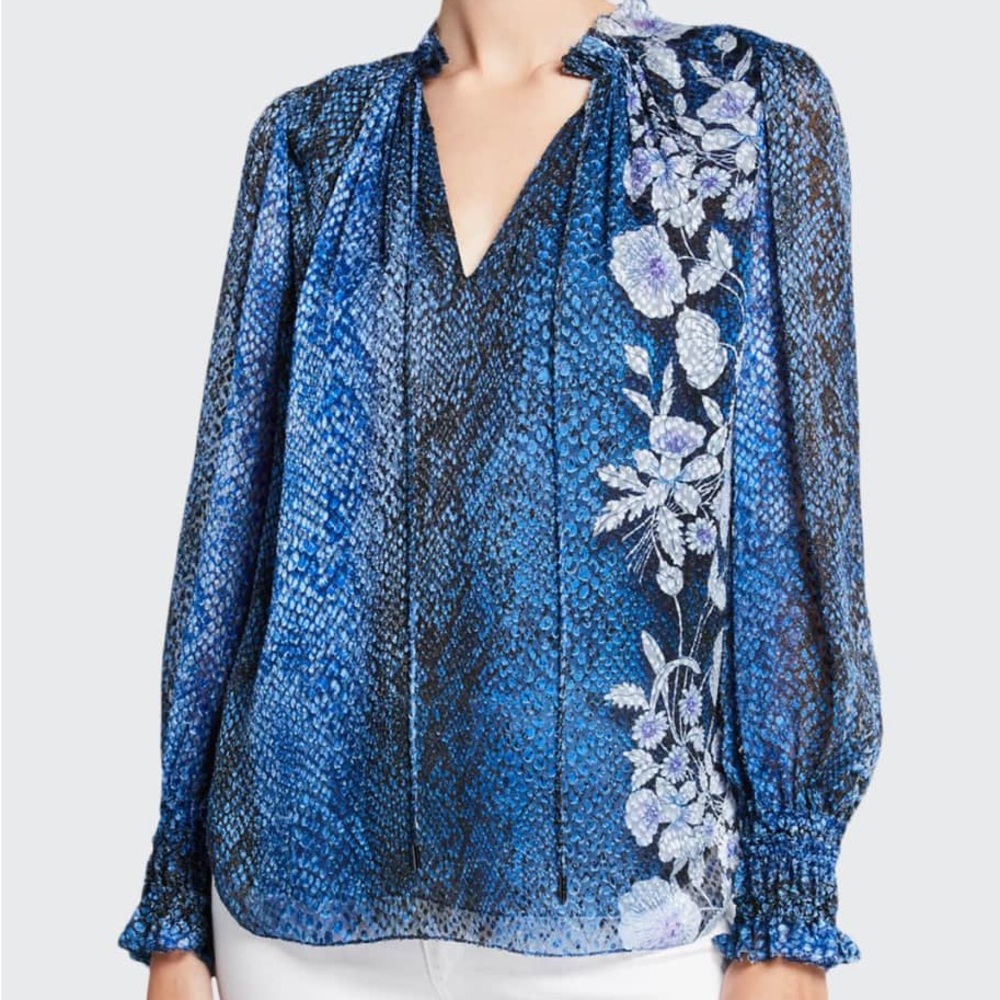 ELIE TAHARI Zeina Snake-Print Blouson-Sleeve Blouse